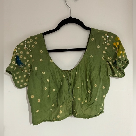 A. Whimsy green crop top with hook closures size M - Picture 1 of 3